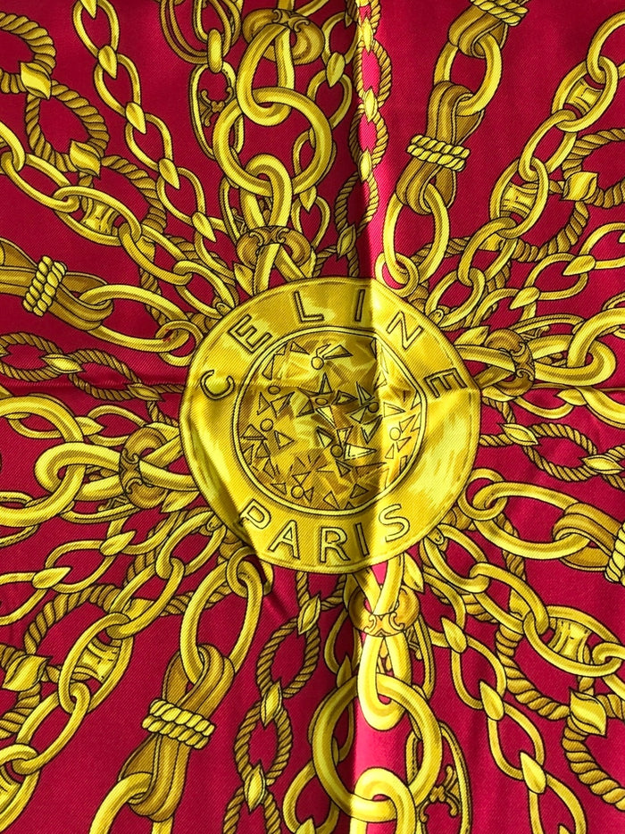 CELINE SILK Scarf Red Vintage mi4b8x