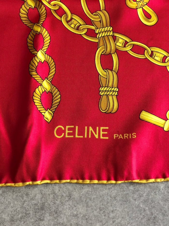 CELINE SILK Scarf Red Vintage mi4b8x