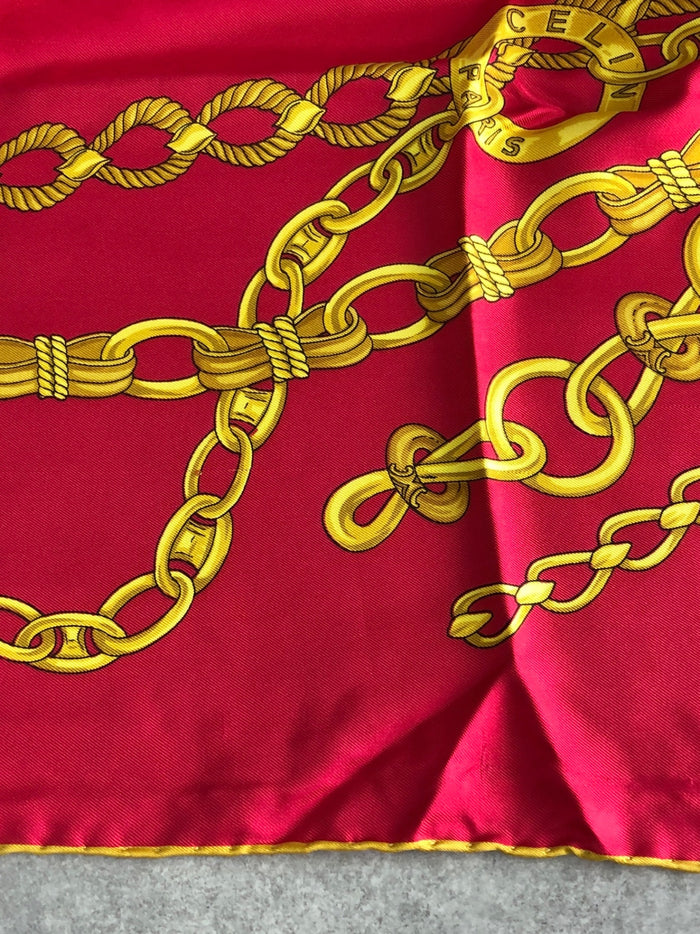 CELINE SILK Scarf Red Vintage mi4b8x