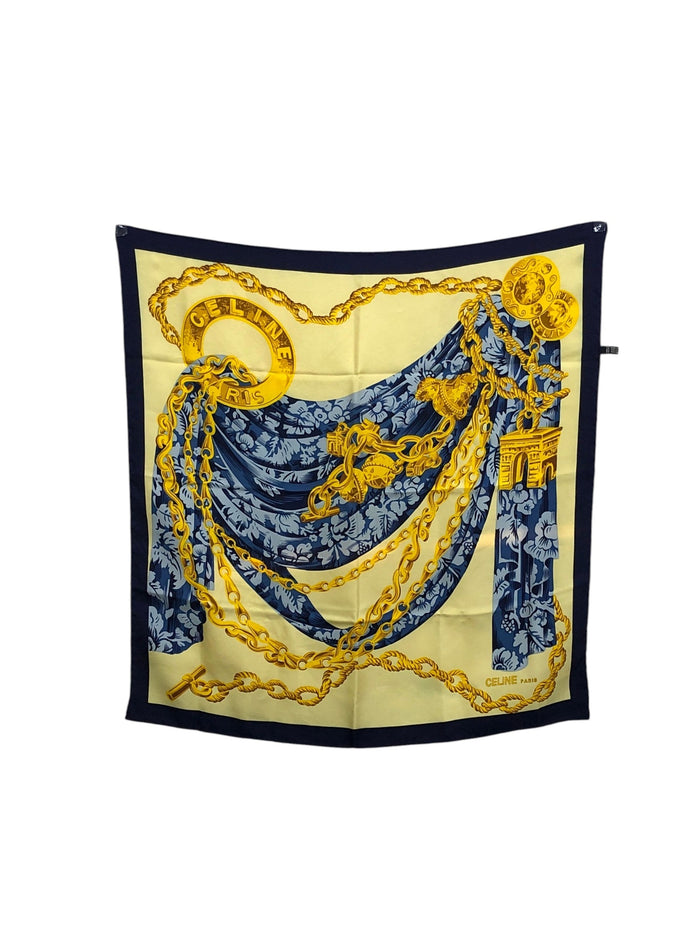 CELINE Silk Scarf yellow×Blue Vintage 244jvi