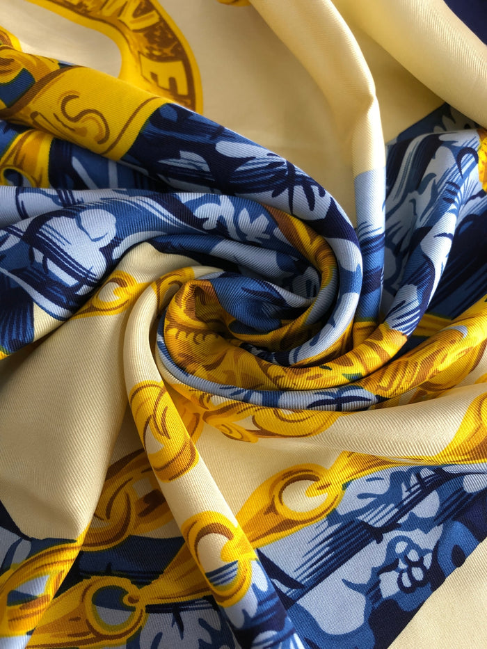 CELINE Silk Scarf yellow×Blue Vintage 244jvi