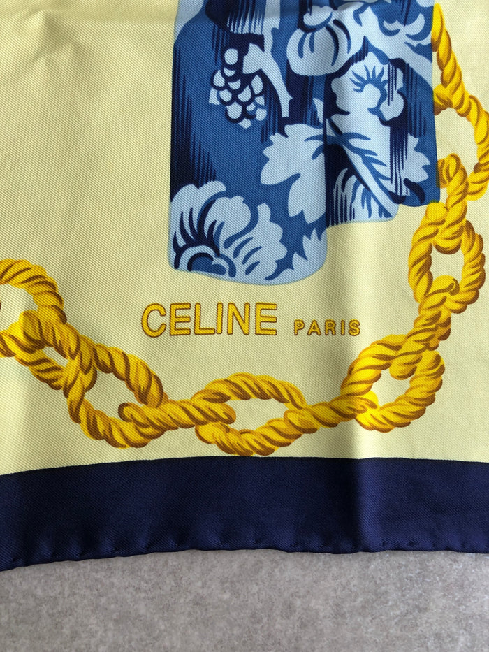 CELINE Silk Scarf yellow×Blue Vintage 244jvi