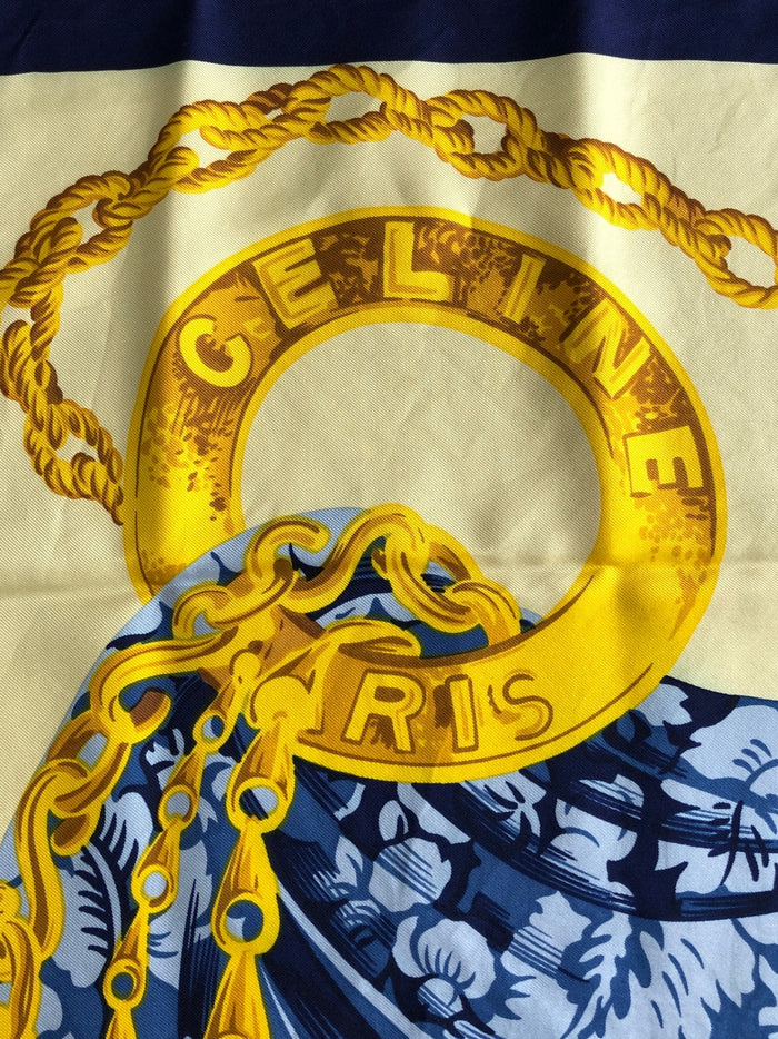 CELINE Silk Scarf yellow×Blue Vintage 244jvi