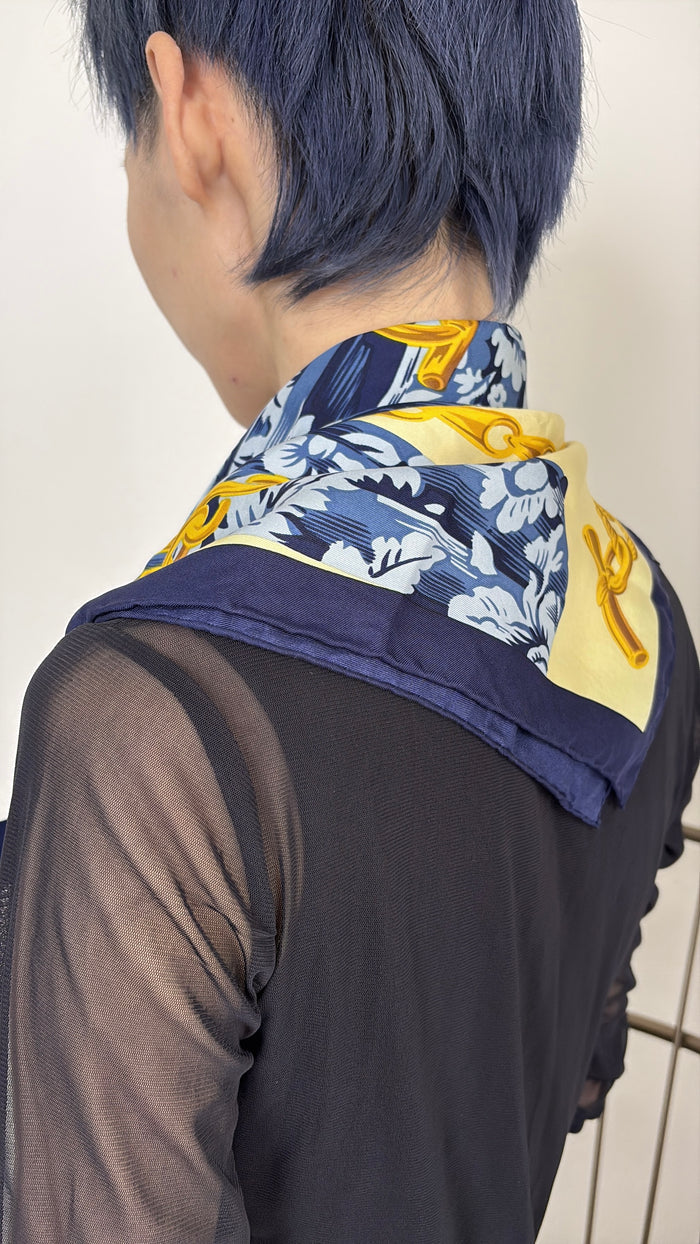 CELINE Silk Scarf yellow×Blue Vintage 244jvi