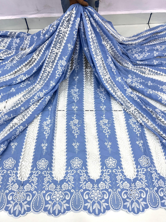Sky Blue Rayon Cotten Cutwork Embroidery Daaman Design 48 inch width