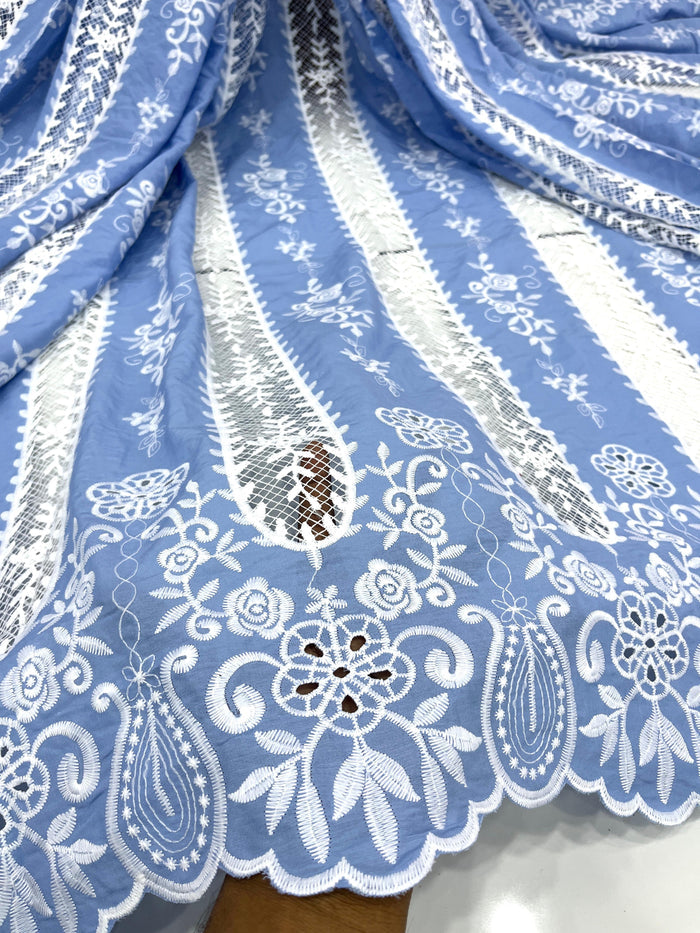 Sky Blue Rayon Cotten Cutwork Embroidery Daaman Design 48 inch width