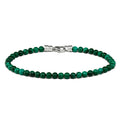 A green bead bracelet with a metallic clasp, likely representing malachite.