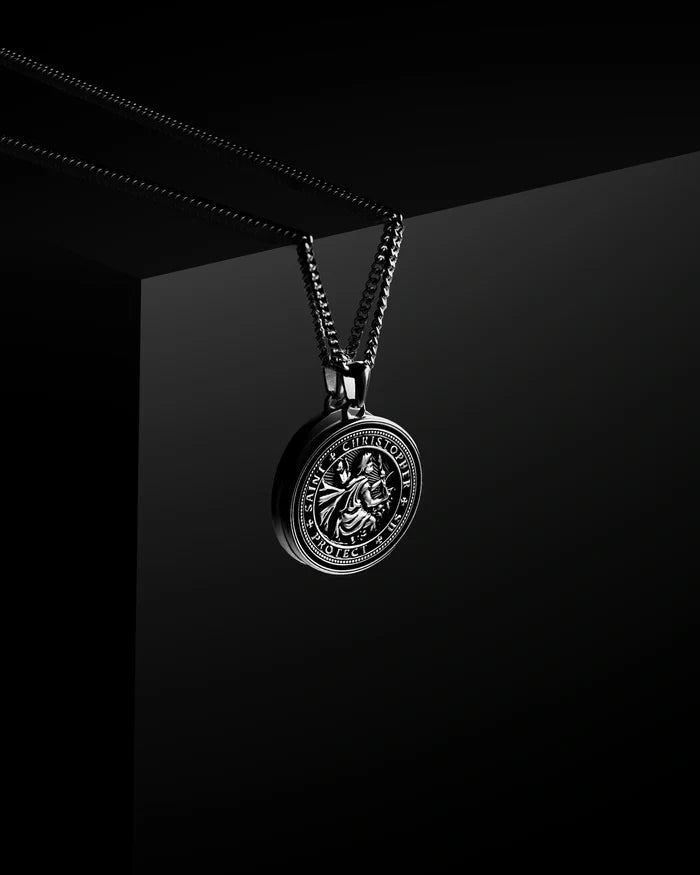 St Christopher Pendant For men on black