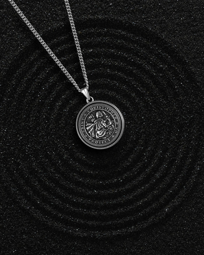 St Christopher Pendant For men on black