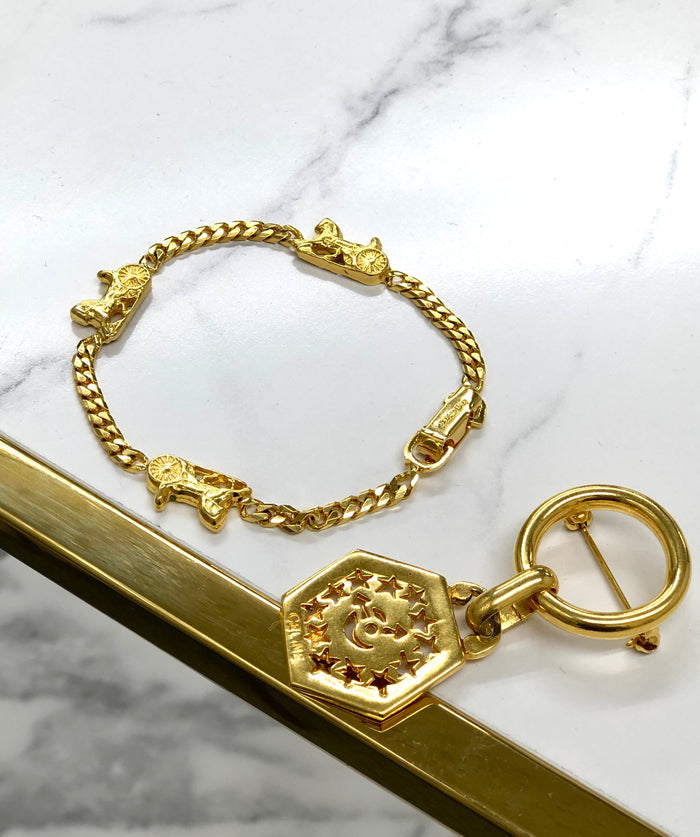 CELINE Star Watch Dial Brooch Gold Old Celine vz5kv6