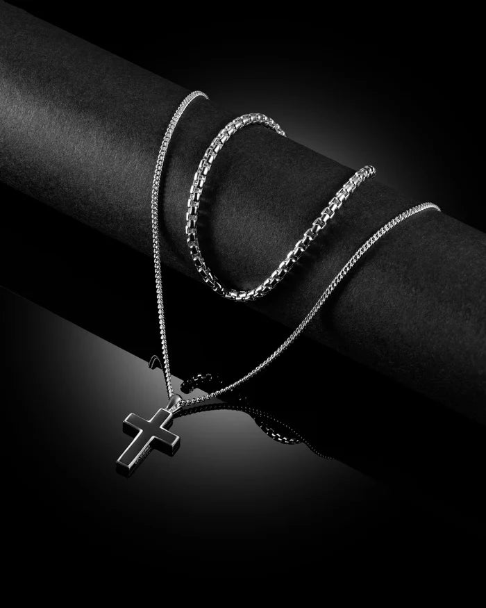 Black Stone Cross Pendant For Men