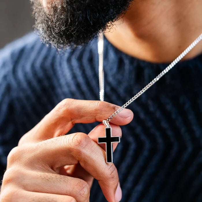Black Stone Cross Pendant For Men