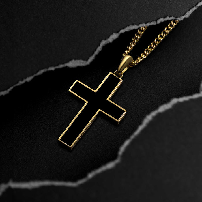 Mens GOld And black Cross  Pendant Necklace