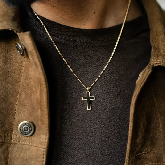 Mens GOld And black Cross  Pendant Necklace