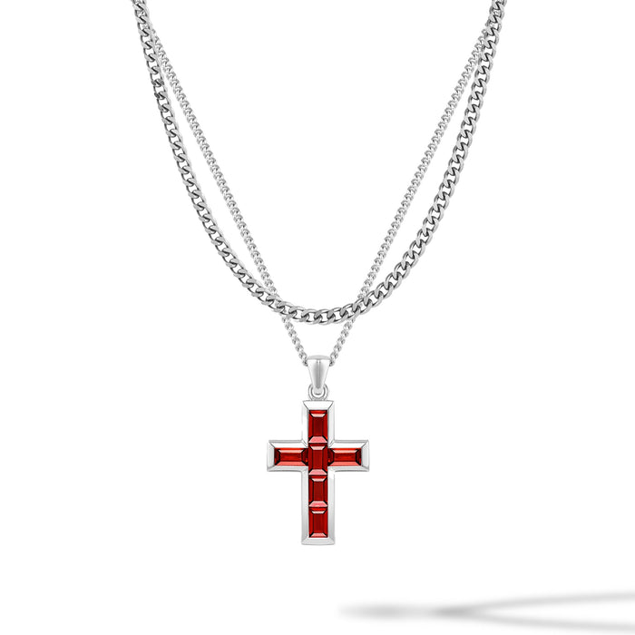 Red Stone Cross Pendant For Men