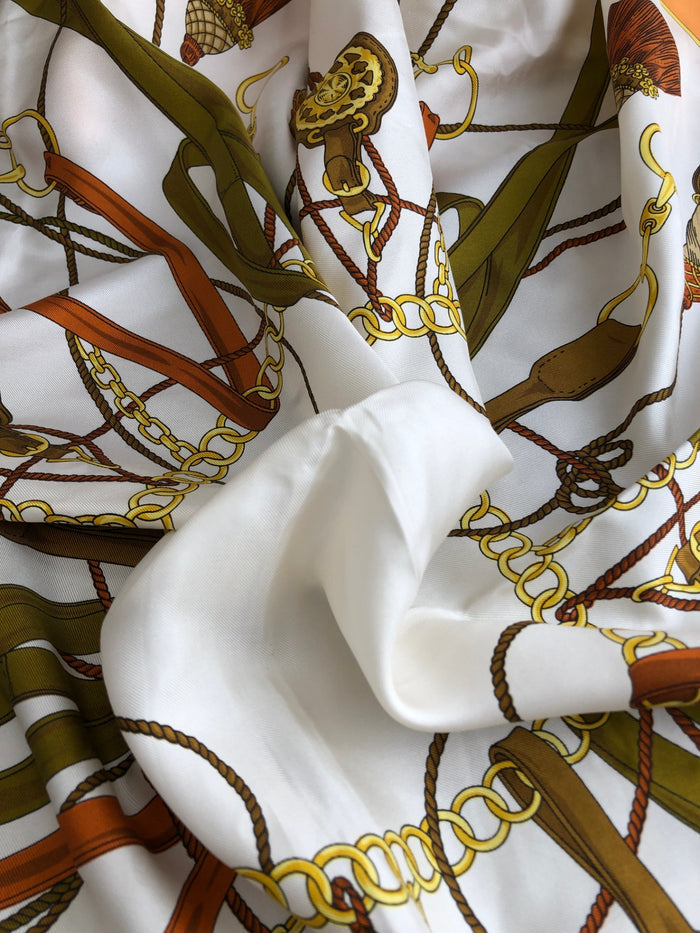 CELINE Tassel Motif Silk Scarf Orange Vintage hp533f
