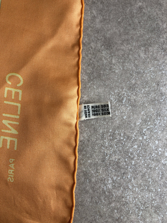 CELINE Tassel Motif Silk Scarf Orange Vintage hp533f