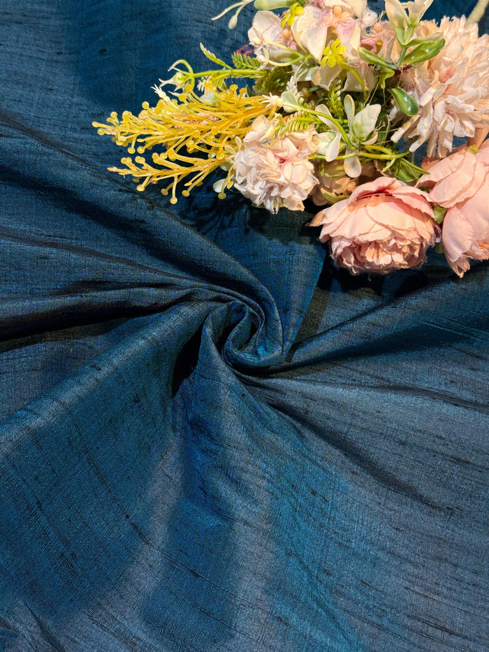 Teal Blue Pure Raw Silk Solid Colors Mill Dyed 44 Inch width (Shade-R8)