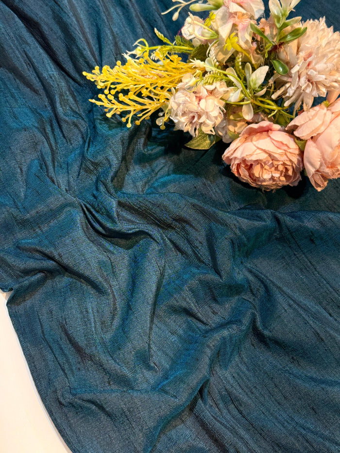 Teal Blue Pure Raw Silk Solid Colors Mill Dyed 44 Inch width (Shade-R8)