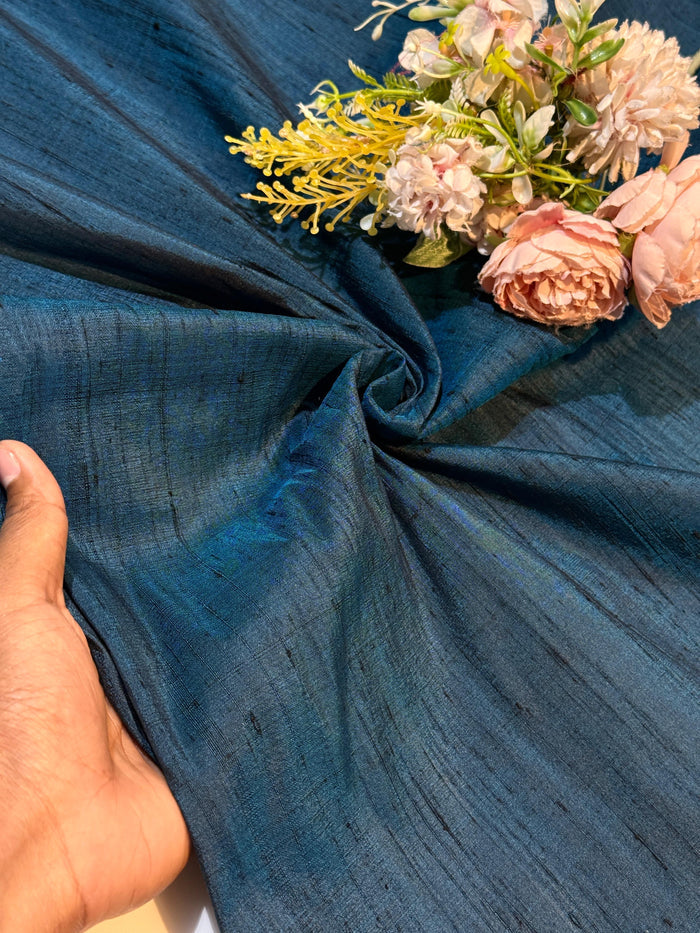Teal Blue Pure Raw Silk Solid Colors Mill Dyed 44 Inch width (Shade-R8)