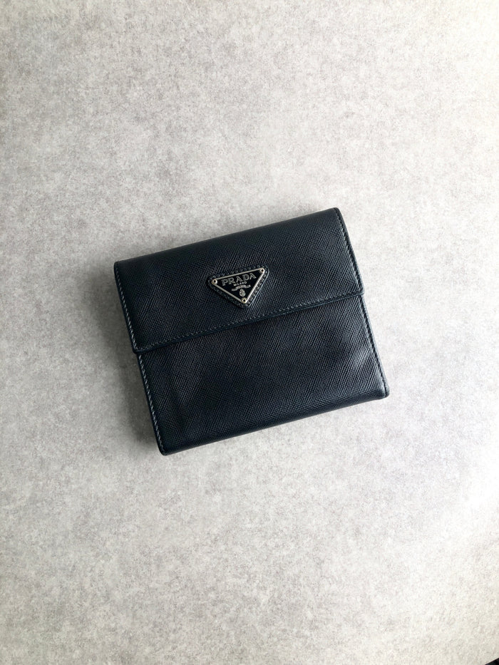 PRADA Tessuto Triangle Logo Folded Wallet Black Vintage pbcupt