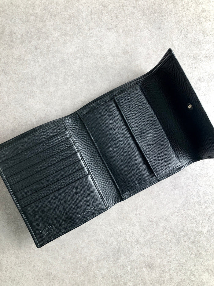 PRADA Tessuto Triangle Logo Folded Wallet Black Vintage pbcupt