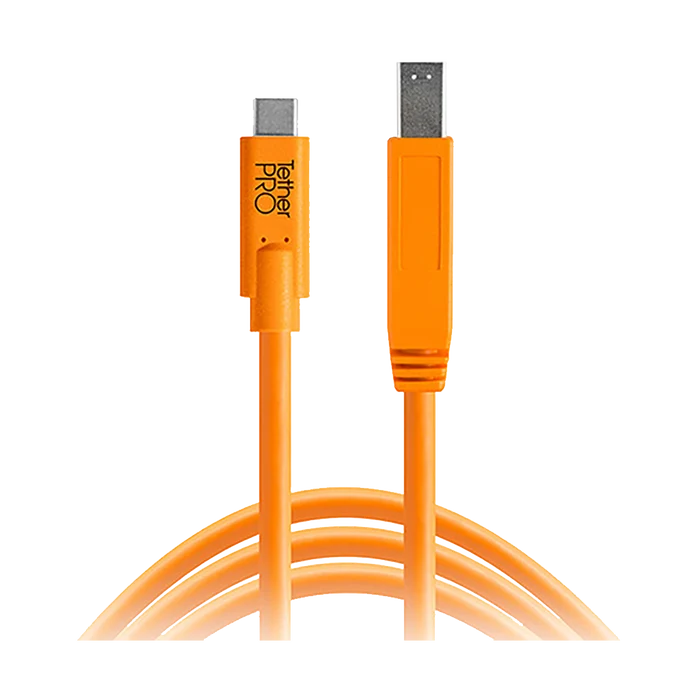 Tether Tools TetherPro USB Type-C Male to USB 3.0 Type-B Male Cable (15' - 4.5m, Orange)