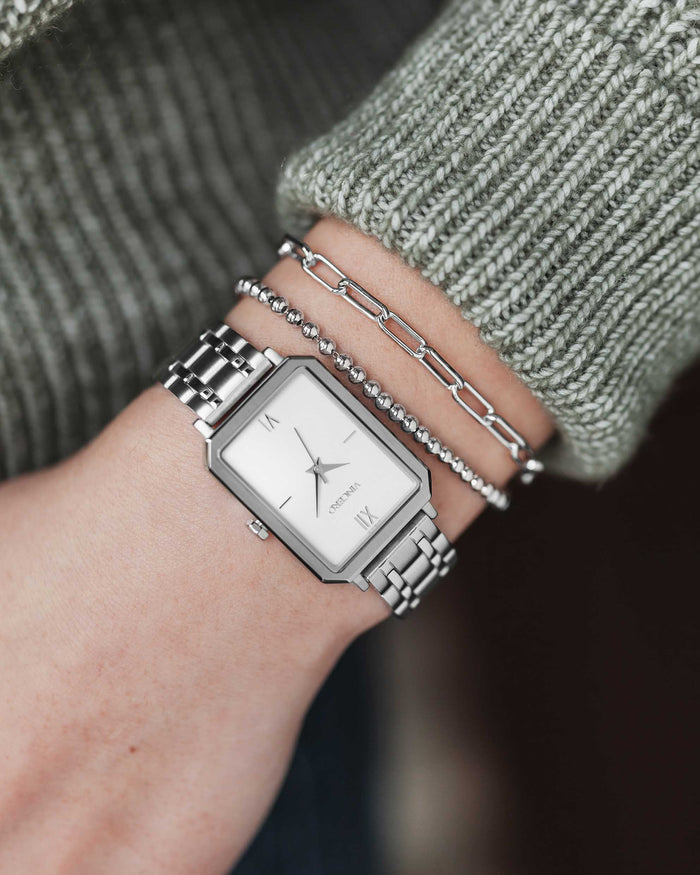 Women's Luxury Silver Chain Link Bracelet with Lobster Claw Clasp