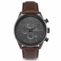A gunmetal and walnut colored Chrono S2 watch with a leather strap and a chronograph display.