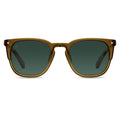 Brown sunglasses with dark lenses on a white background