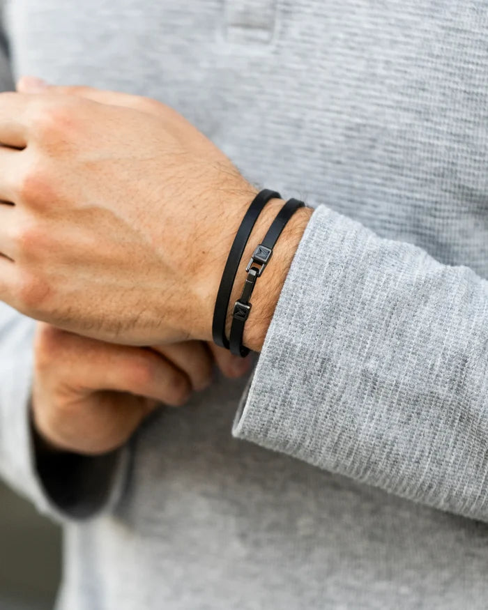 Vincero Mens Gunmetal Hitch Leather Double Wrap Bracelet