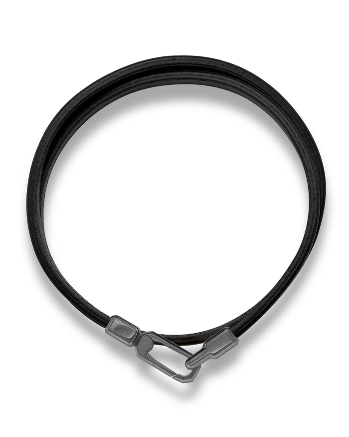 Men's Luxury Black Italian Leather Double Bracelet Strap with a Matte Black Magnetic Closure