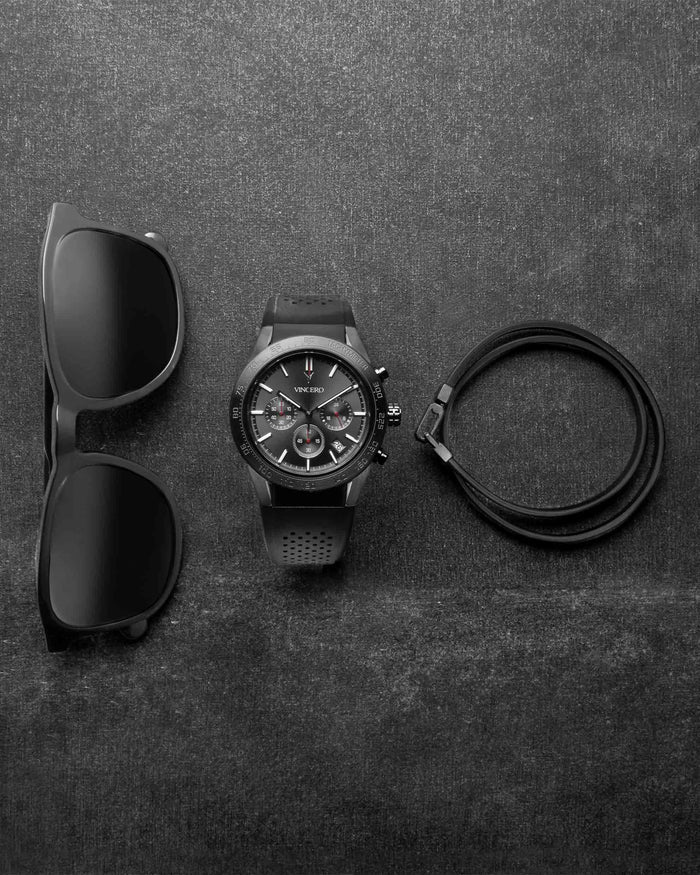 Men's Luxury Black Italian Leather Double Bracelet Strap with a Matte Black Magnetic Closure