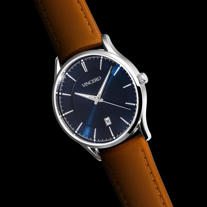 Blue And tan leather watch