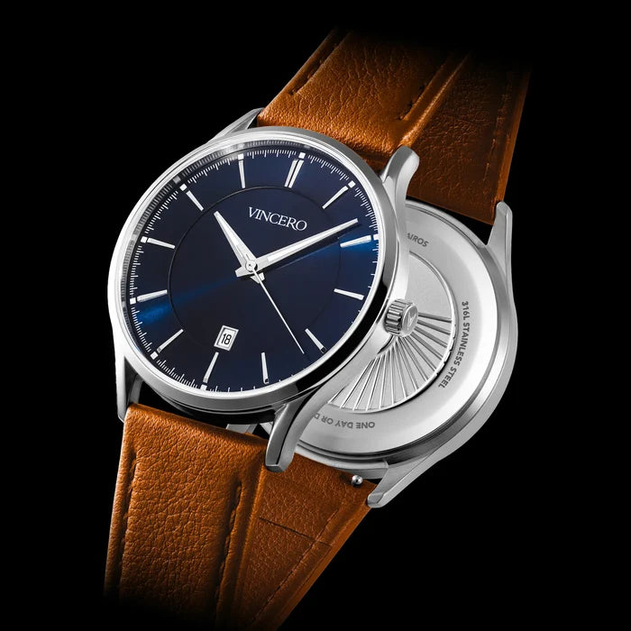 Blue And tan leather watch
