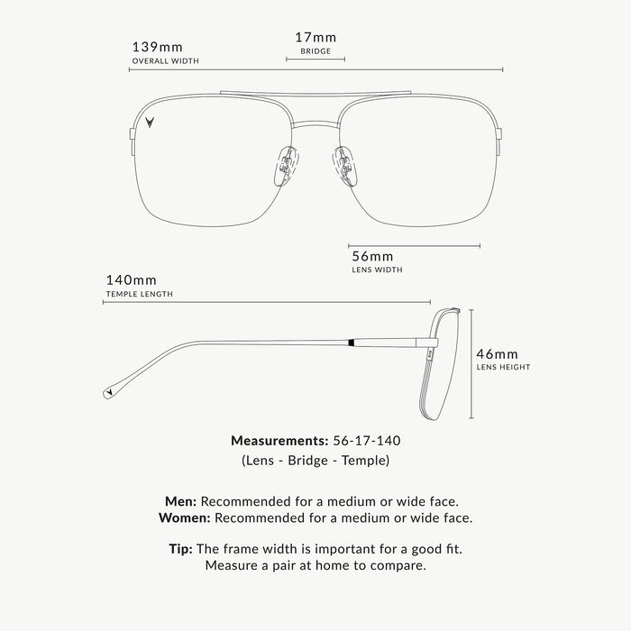 Glasses with dimensions labeled on a white background