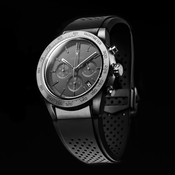 Black watch with detailed face on a black background