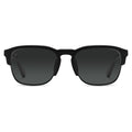 Black sunglasses with dark lenses on a white background