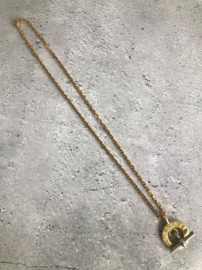 CELINE Toggle Clasp Necklace Gold Vintage x3hu7g