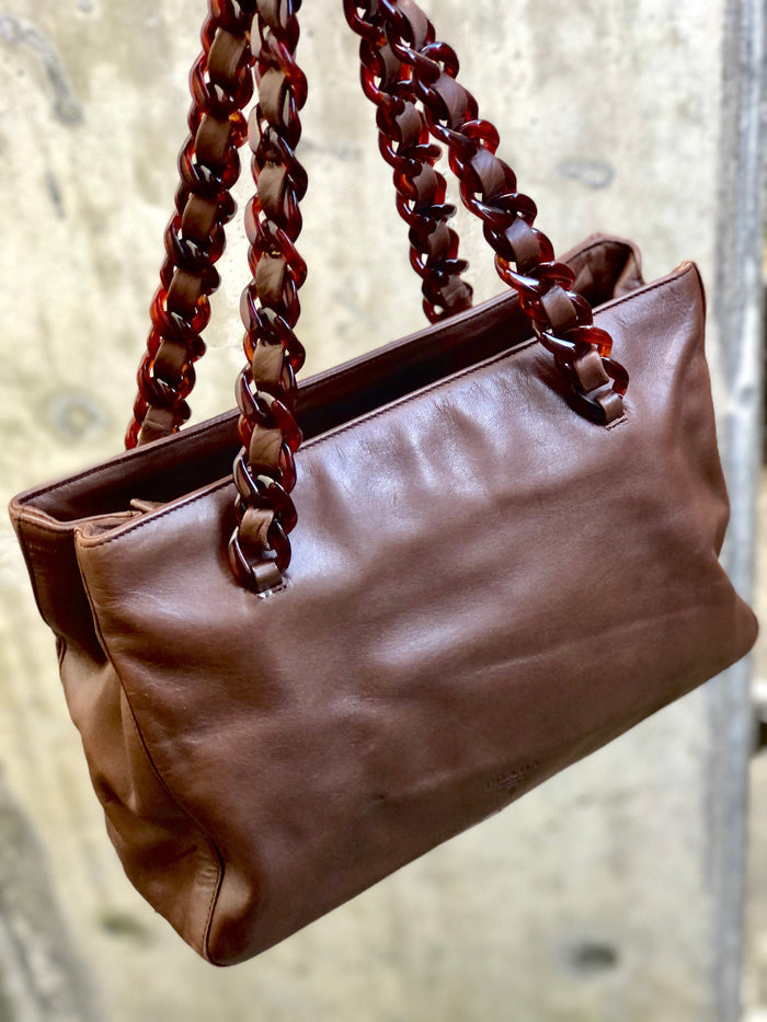 PRADA Tortoiseshell chain Handbag Totebag Brown Vintage Old tvmaz3