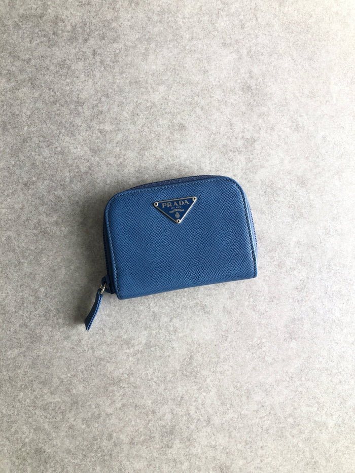 PRADA Triangle Logo Coin Purse Blue Vintage 6yvu4c