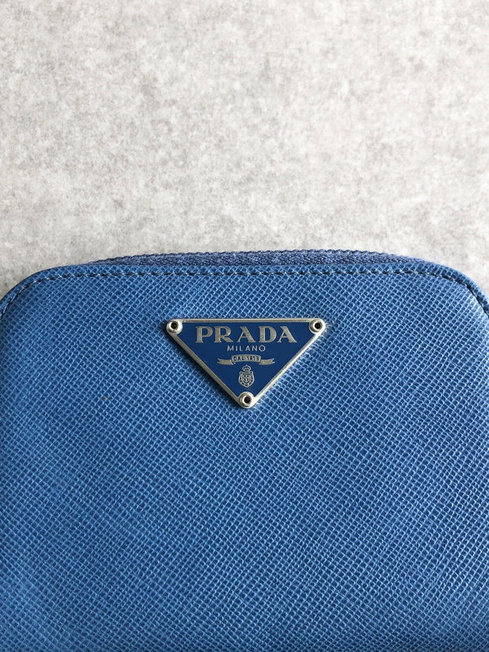 PRADA Triangle Logo Coin Purse Blue Vintage 6yvu4c
