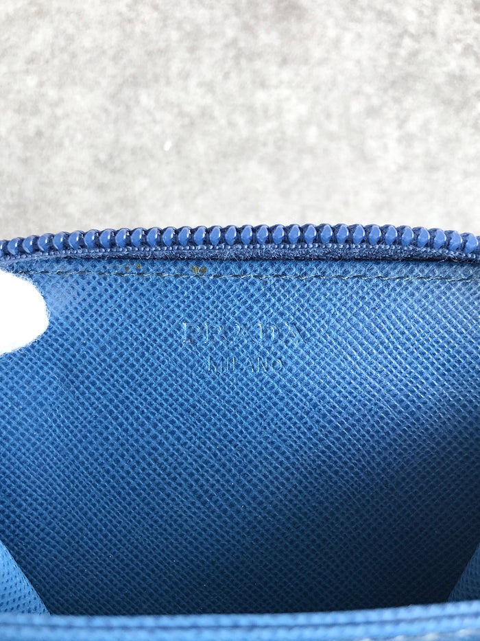 PRADA Triangle Logo Coin Purse Blue Vintage 6yvu4c