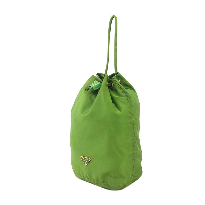 PRADA Triangle logo Nylon Drawstring Mini Handbag Green Vintage Old yjxupb