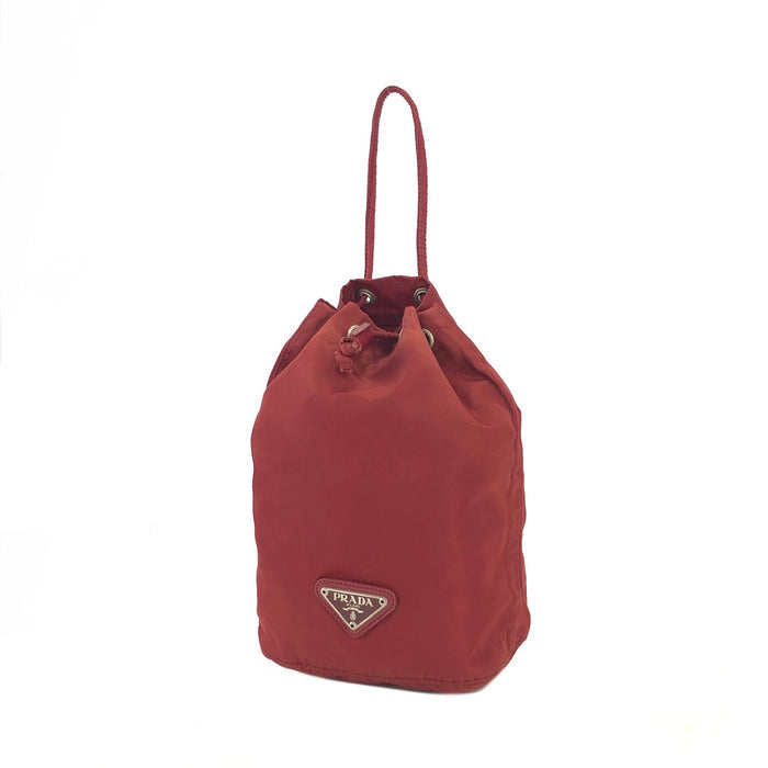 PRADA Triangle logo Nylon Drawstring Mini Handbag Red Vintage Old z7chn5
