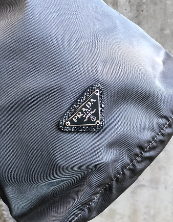 PRADA Triangle logo Nylon Drawstring Saffiano Leather Mini Handbag Gray Vintage Old dvzbpm