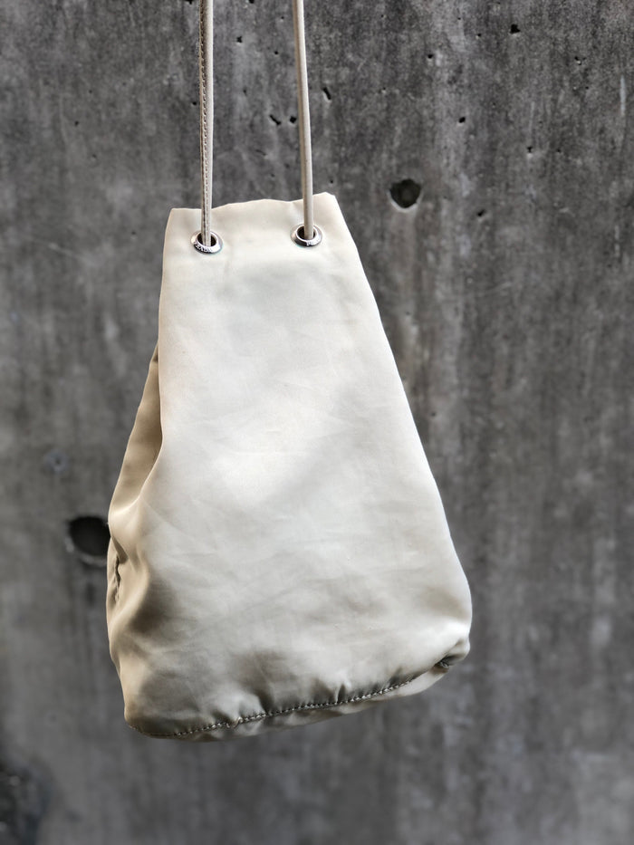 PRADA Triangle logo Nylon Drawstring Small Handbag Pouch Beige Vintage Old r5k777