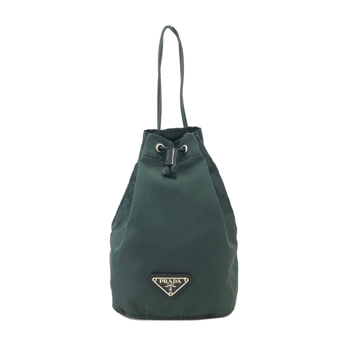 PRADA Triangle logo Nylon Drawstring Small Handbag Pouch Olive Green Vintage Old ytmp84
