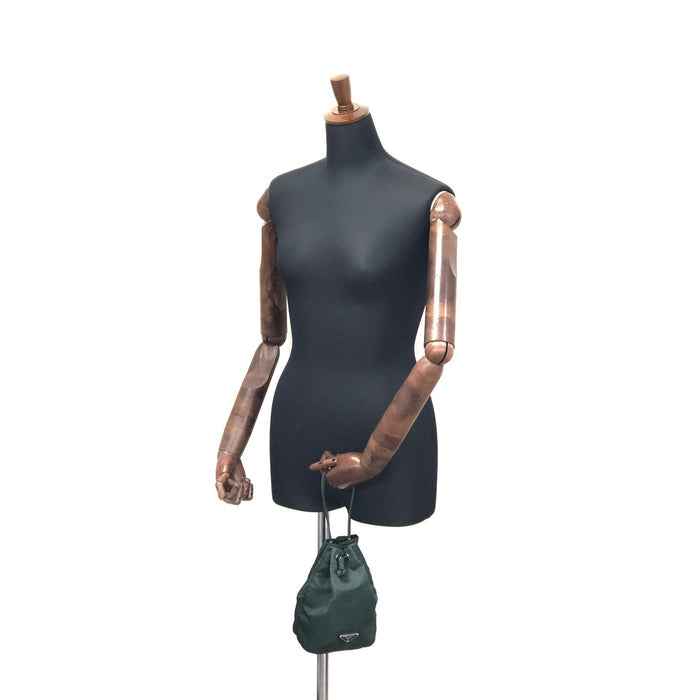 PRADA Triangle logo Nylon Drawstring Small Handbag Pouch Olive Green Vintage Old ytmp84
