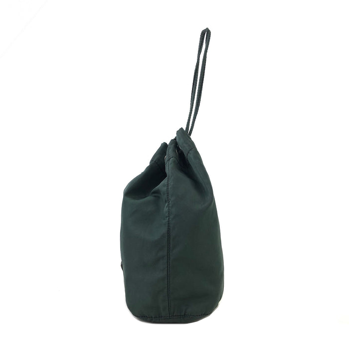 PRADA Triangle logo Nylon Drawstring Small Handbag Pouch Olive Green Vintage Old ytmp84